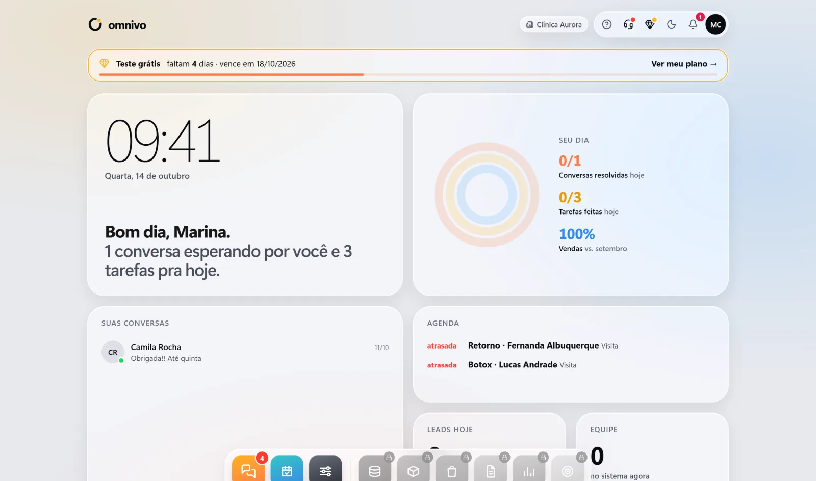 Tela do Omnivo usada por clínicas e consultórios